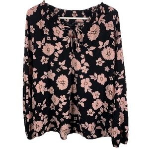 NWT Social Standard Floral Long Sleeve Blouse Top XL‎ Black Pink Boho Peasant